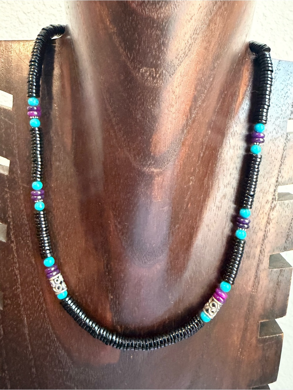 Sterling silver black onyx turquoise necklace 18 inch
